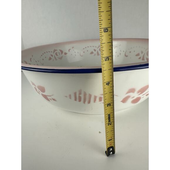 VTG Pink Metal Enamel Wash Basin With Roses And Butterflies Theme 14” - Picture 4 of 6